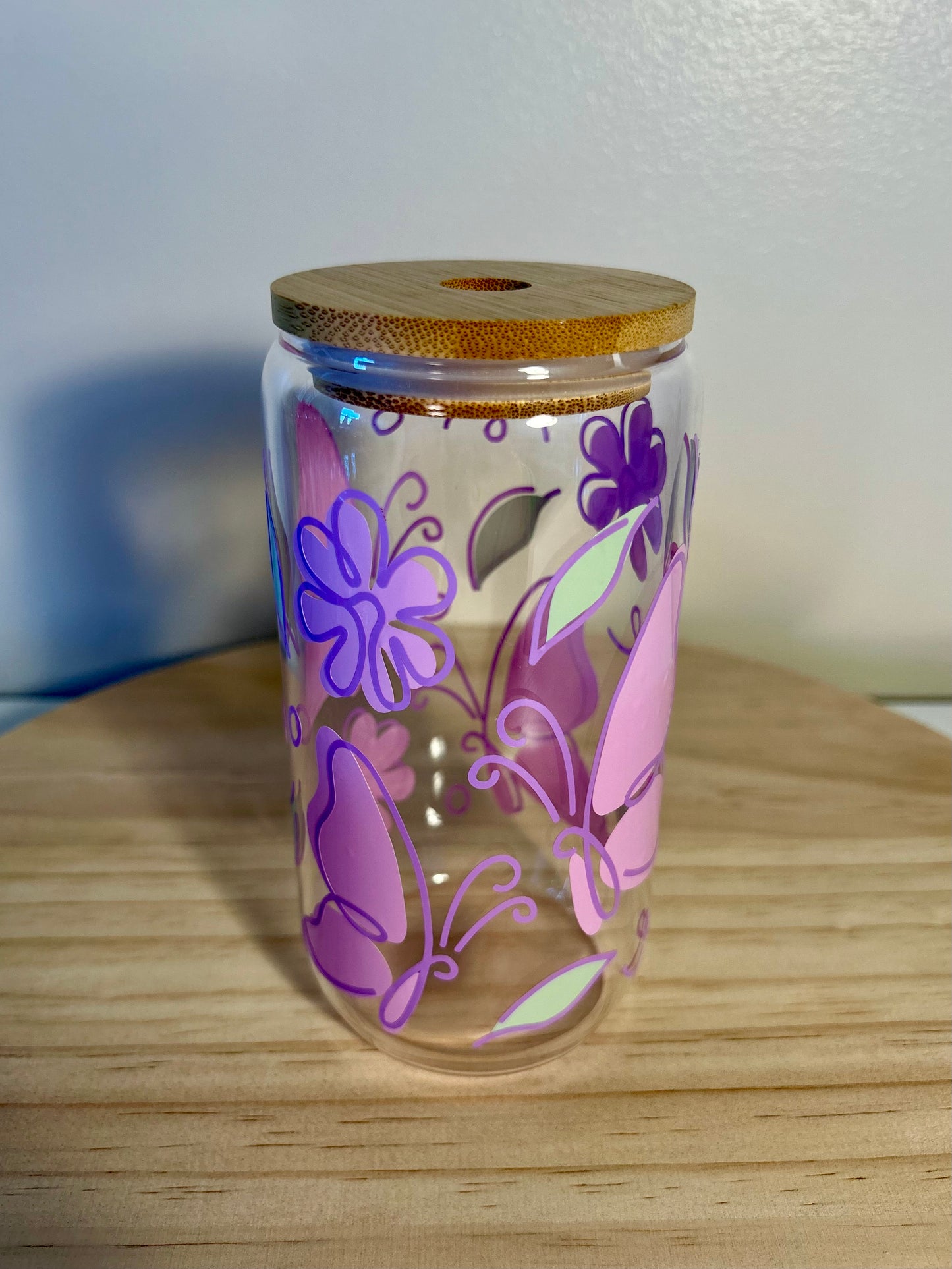 Purple Butterfly Glass Cup