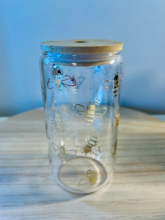 Golden Bees Glass Cup