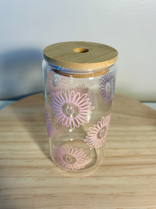 Pink Daisy Flower Glass Cup