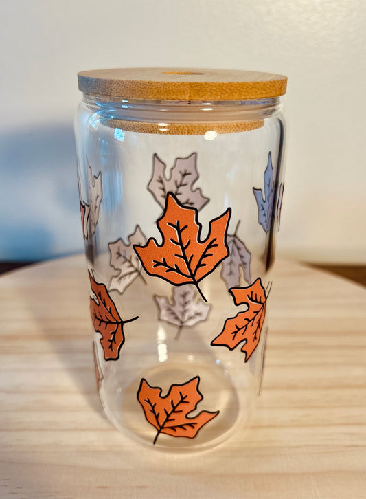 Fall Leaves Glass Cup